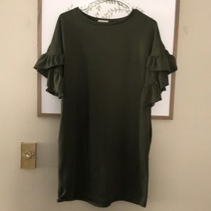 Cotton Bleu hunter green ruffle sleeve dress